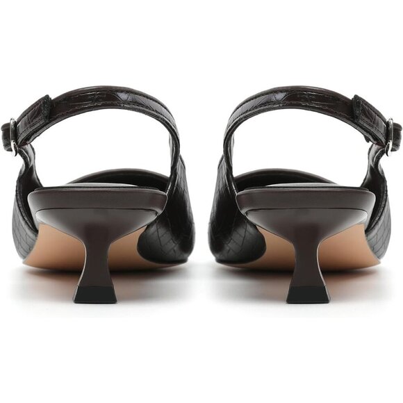 Women's Choc Croc Pointed Closed Toe Slingback Kitten Heels Pumps Party Shoes - Picture 6 of 9